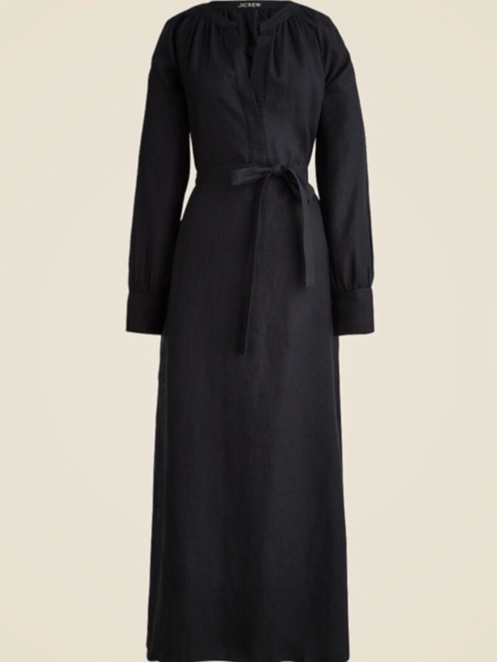 J. Crew Black Long-Sleeve Tie-Waist Maxi Dress